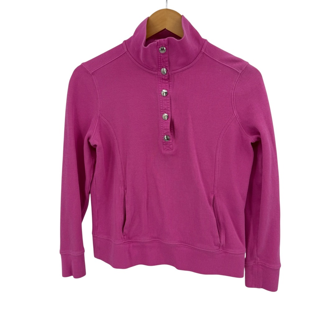 Lauren Ralph Lauren Pullover Women PM Pink Cotton Snap Neck Ribbed Knit Pullover - Picture 1 of 7